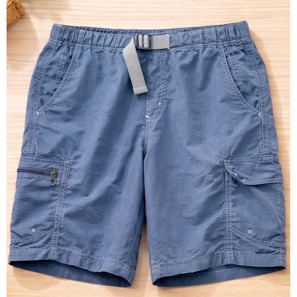 Columbia HYBRID Mens XL Navy Blue Nylon Cargo Shorts Integrated Belt  Hiking